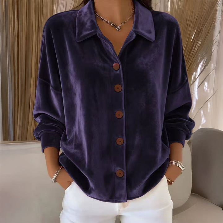 Mathilde oversized velvet shirt in purple