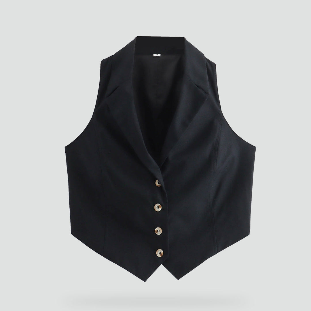 Iris black blouse with button front