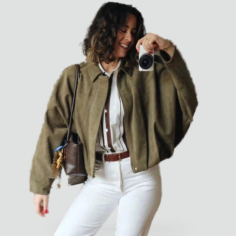 Iris suede bomber jacket in black