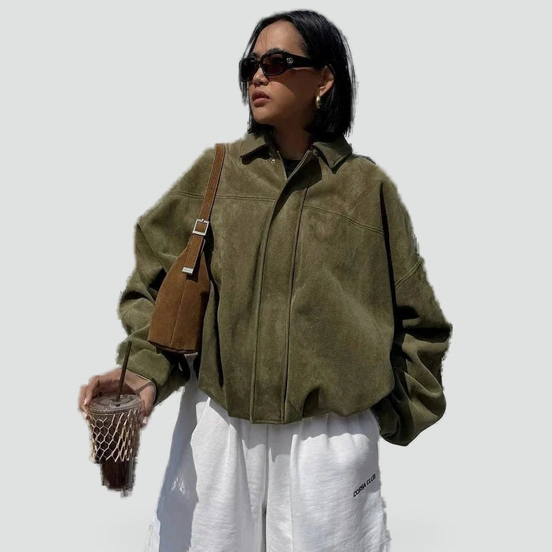 Iris suede bomber jacket in green
