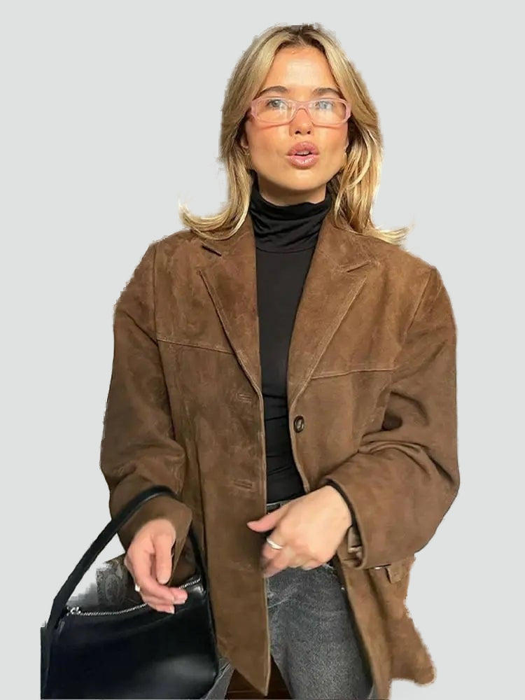 Kitty suede look tailored blazer in brown