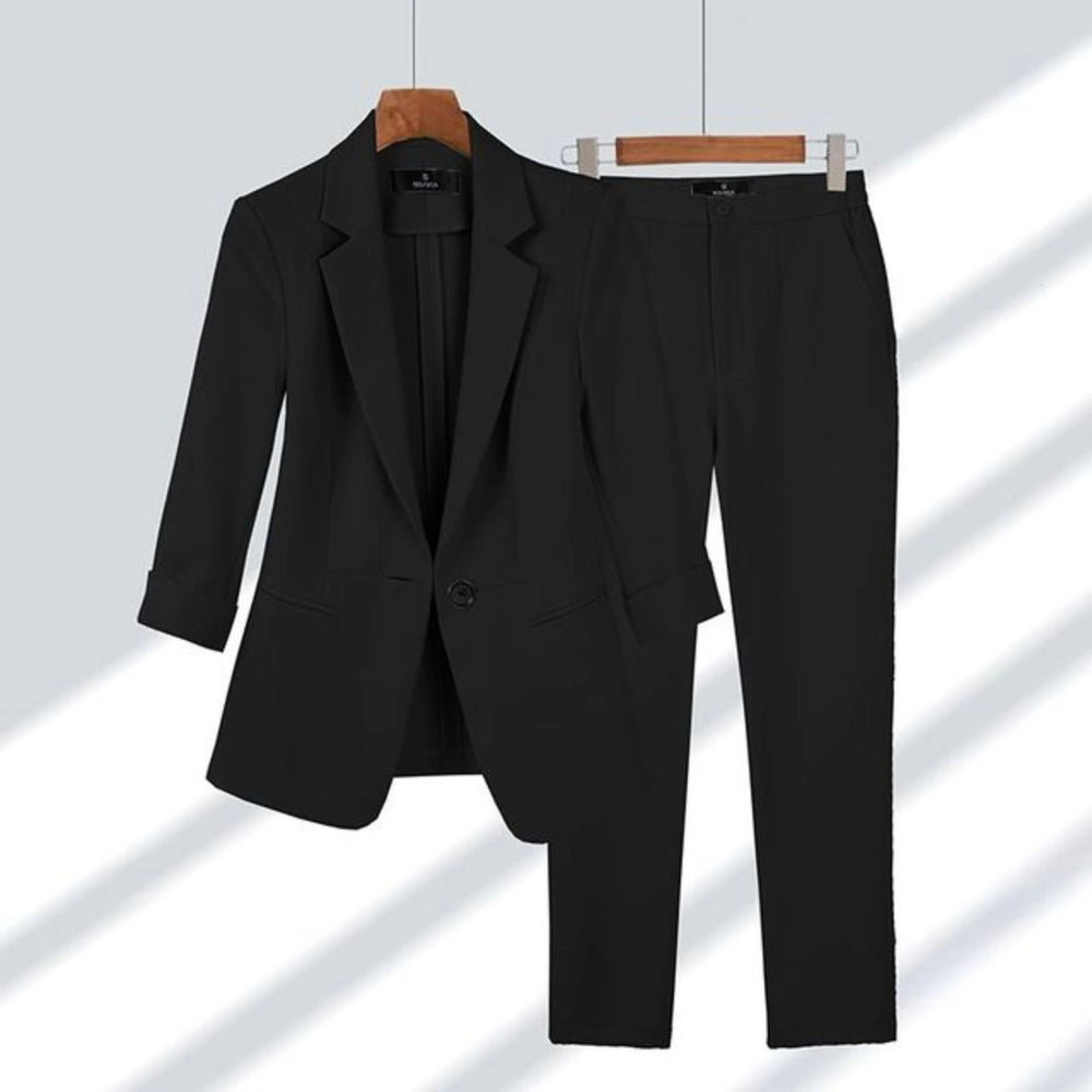 Cecile two piece blazer and trouser set in beige