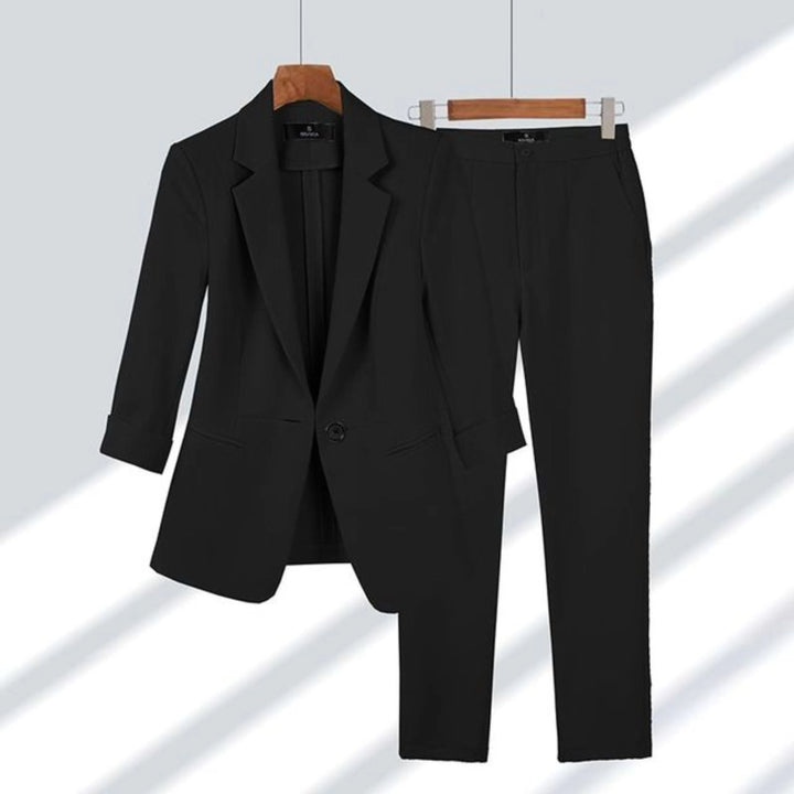 Cecile two piece blazer and trouser set in beige