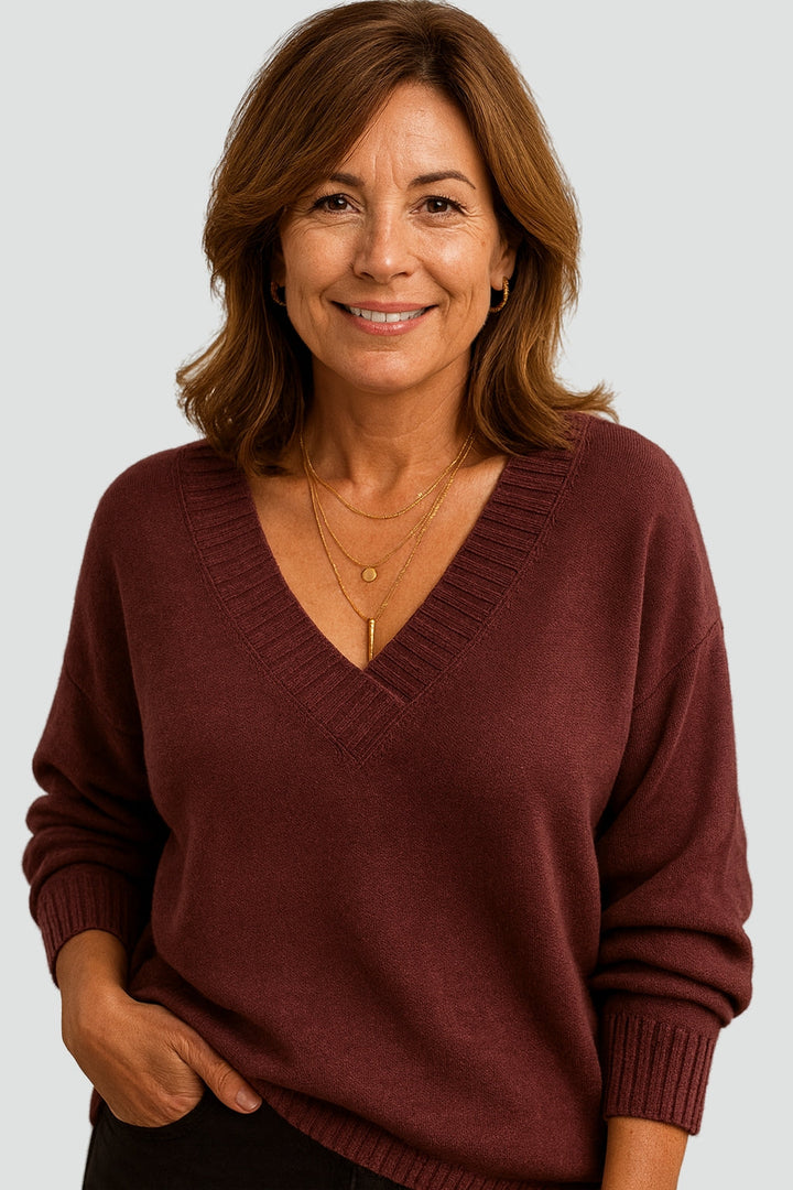 Celia cashmere blend V neck jumper, close up