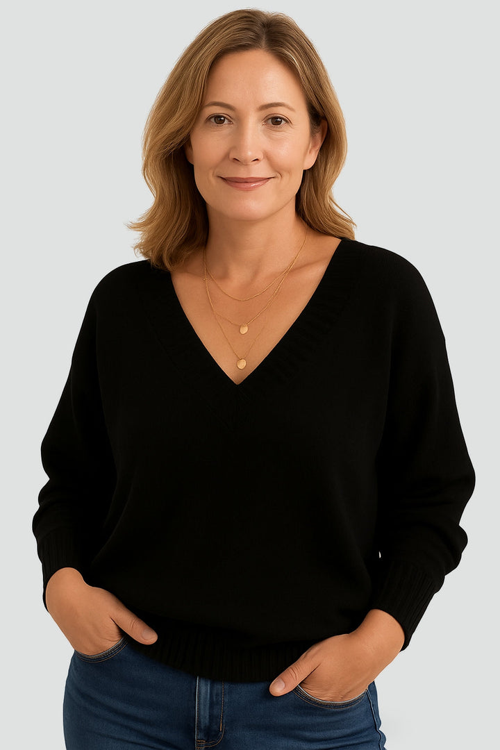 Celia cashmere blend V neck jumper in beige