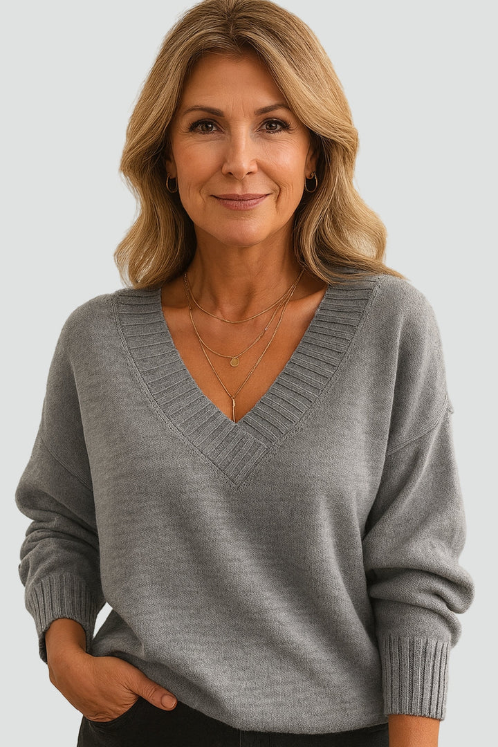 Celia cashmere blend V neck jumper, front view