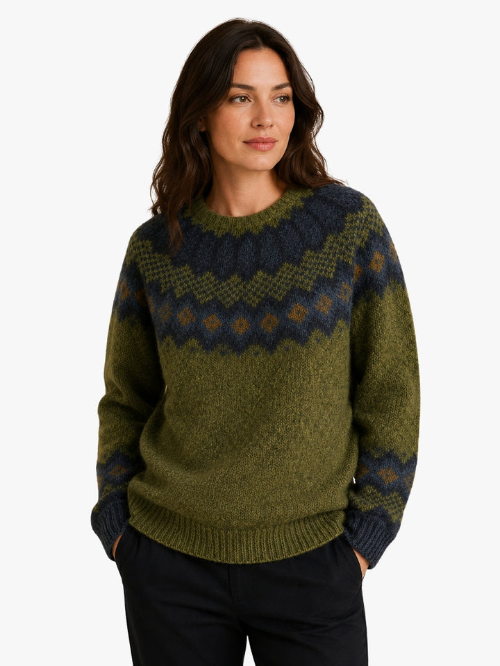 Astrid green fair isle knit jumper