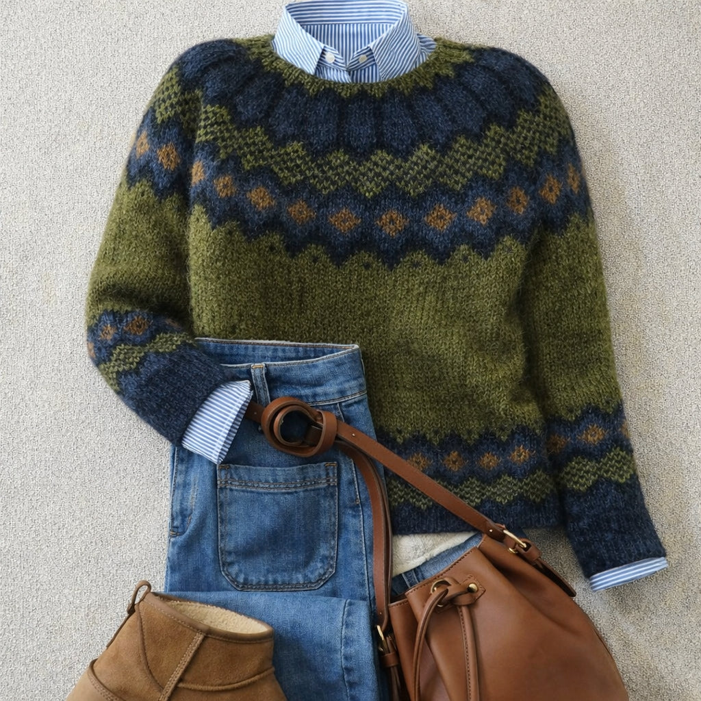Astrid green fair isle knit jumper, back view
