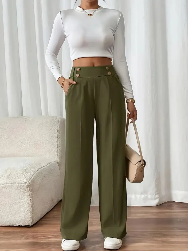 Eleonora high waist wide leg trousers with statement buttons – image 10