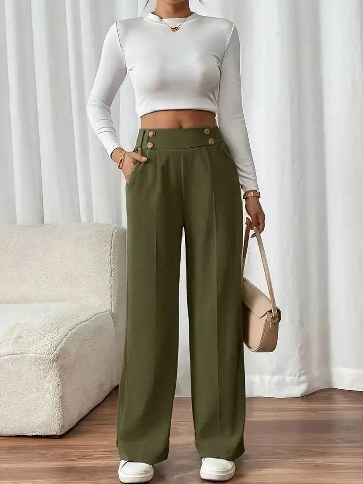 Eleonora high waist wide leg trousers with statement buttons – image 10