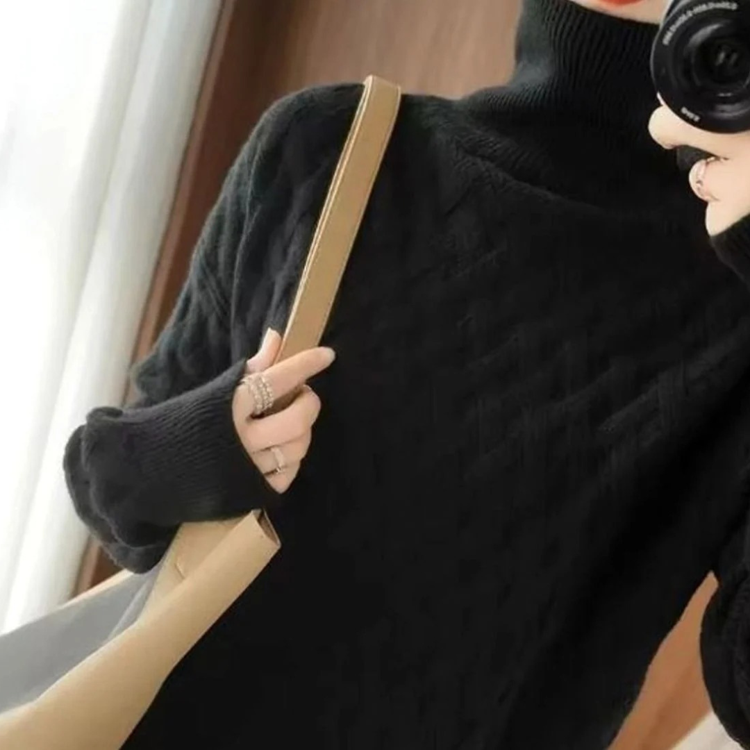 Dorothee oversized cable knit roll neck jumper in beige