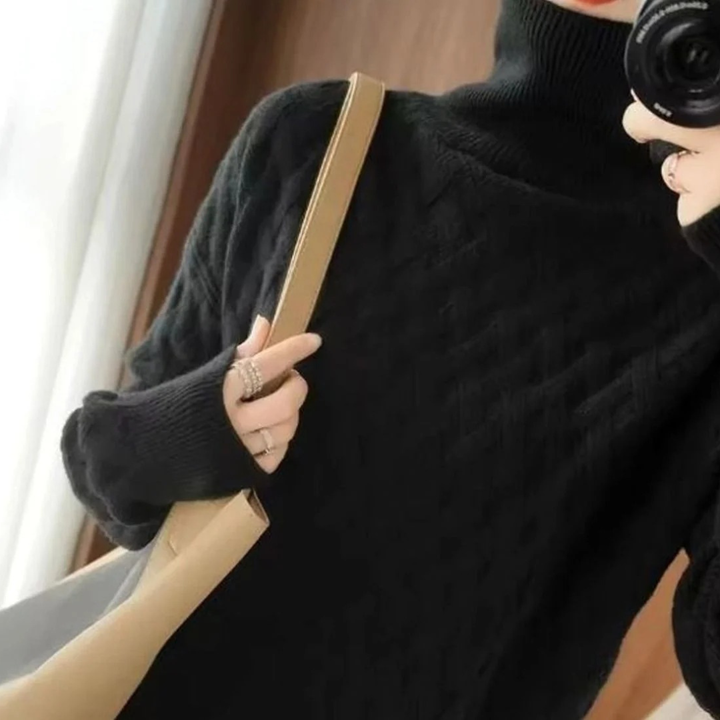 Dorothee oversized cable knit roll neck jumper in beige