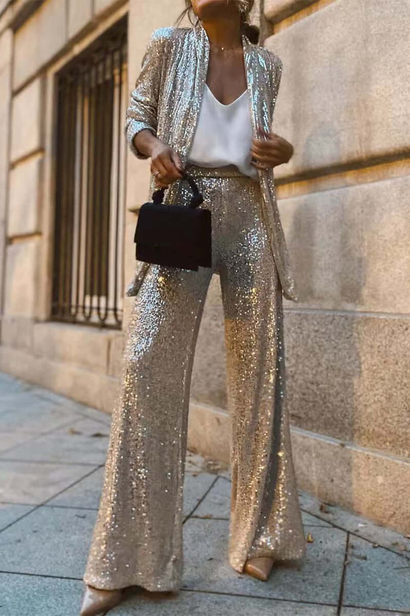 Lene sequin blazer and wide leg trouser set
