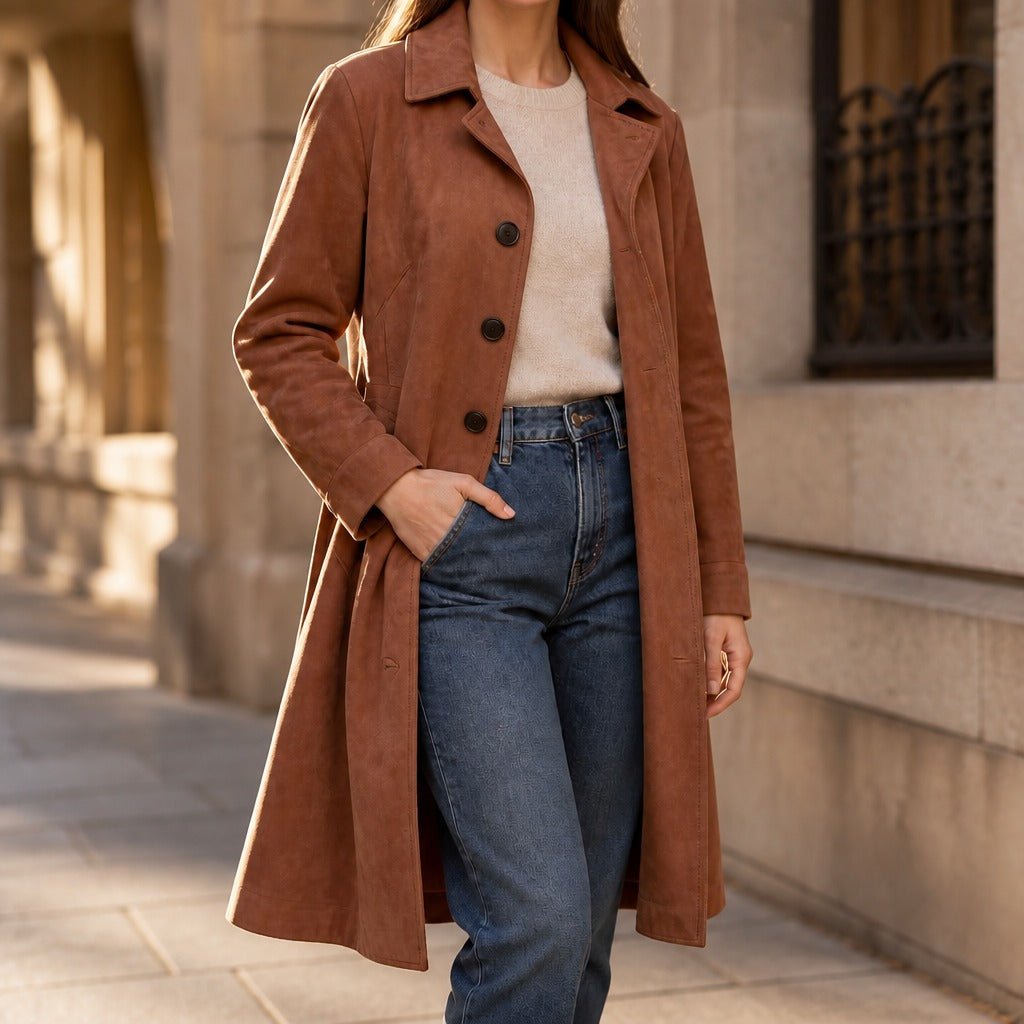 Rhonwen suede look longline coat – image 5