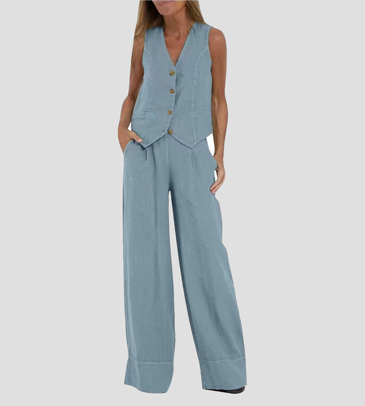 Leontine button waistcoat and wide leg trouser set – image 9