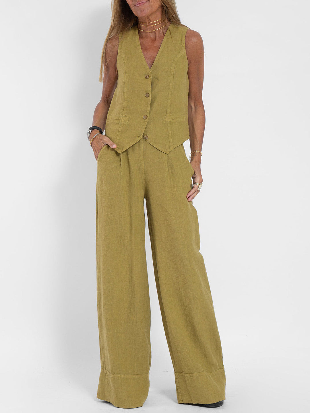 Leontine button waistcoat and wide leg trouser set – image 11