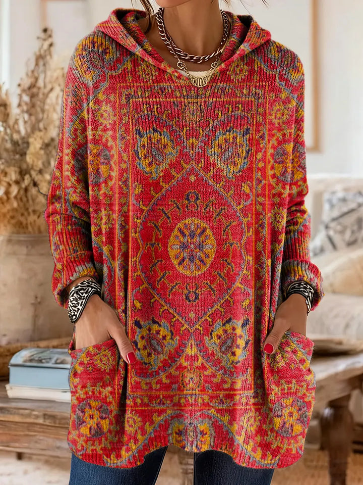 Elise hooded boho print knit tunic jumper