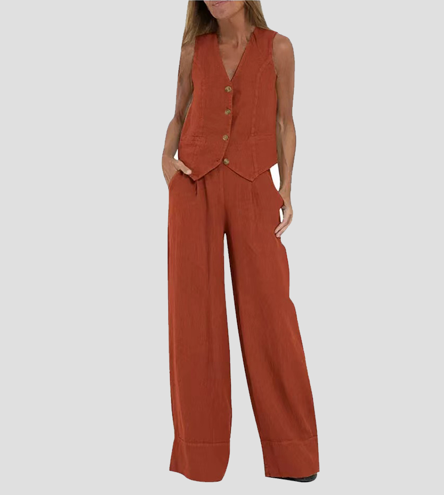 Leontine button waistcoat and wide leg trouser set – image 16