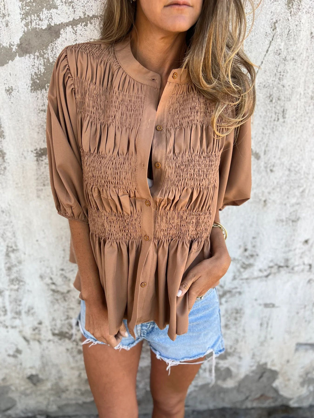 Rosalyn pleated button up blouse
