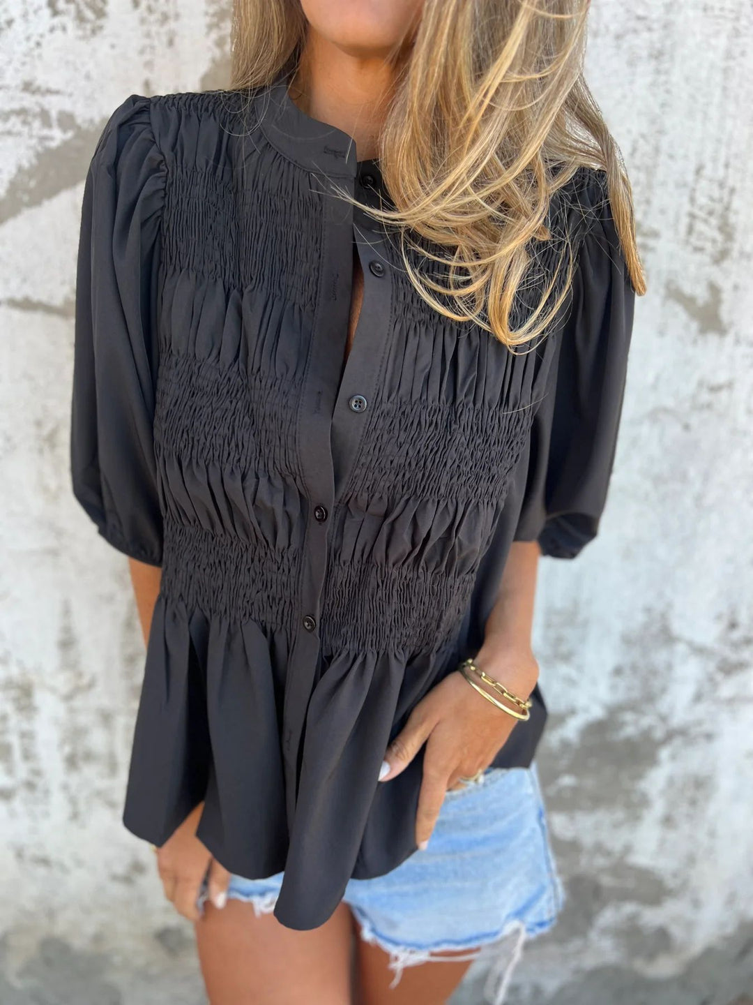 Rosalyn pleated button up blouse – image 3