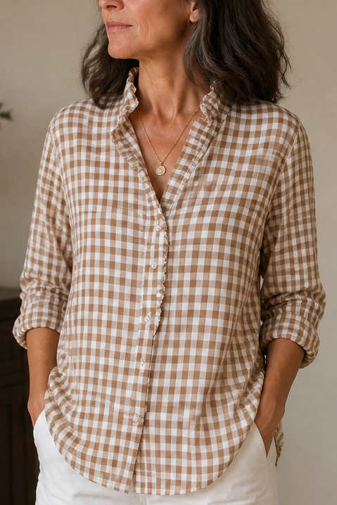 Madeleine ruffled collar check blouse – image 12