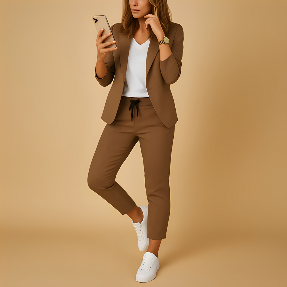 Aletha two piece tailored blazer suit set in cream