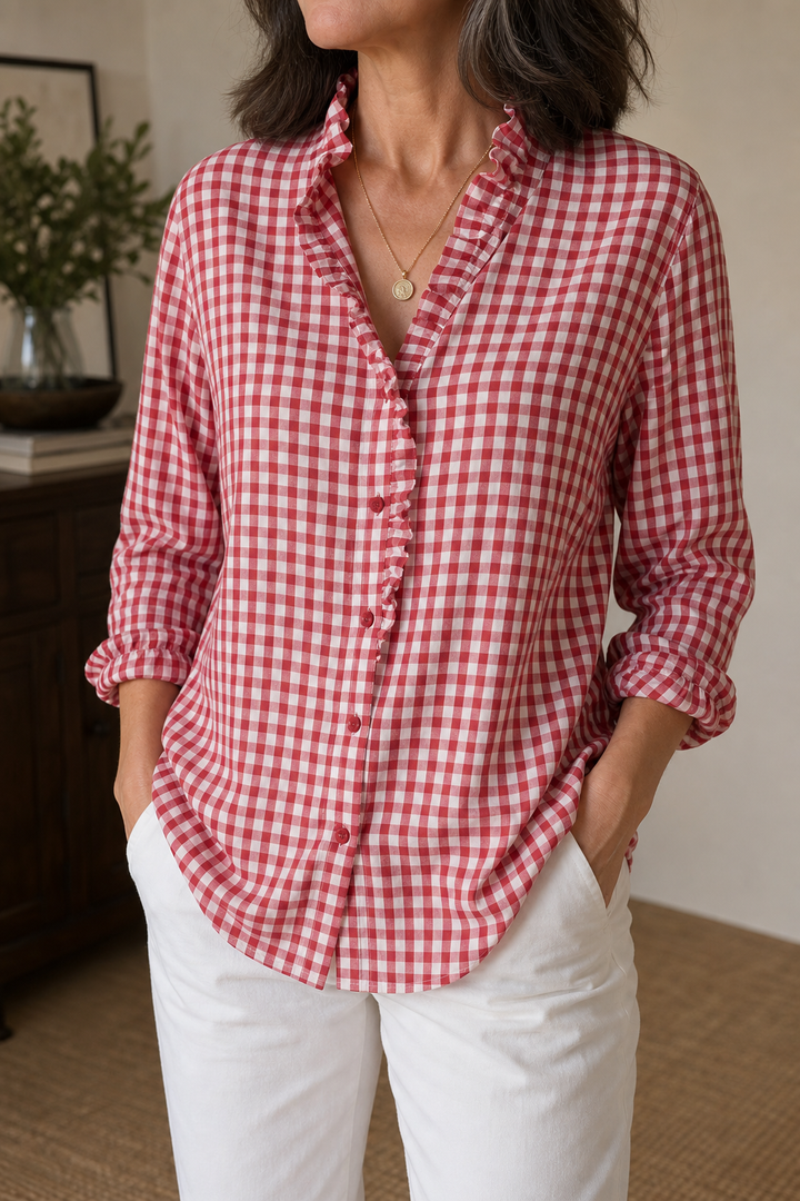 Madeleine ruffled collar check blouse