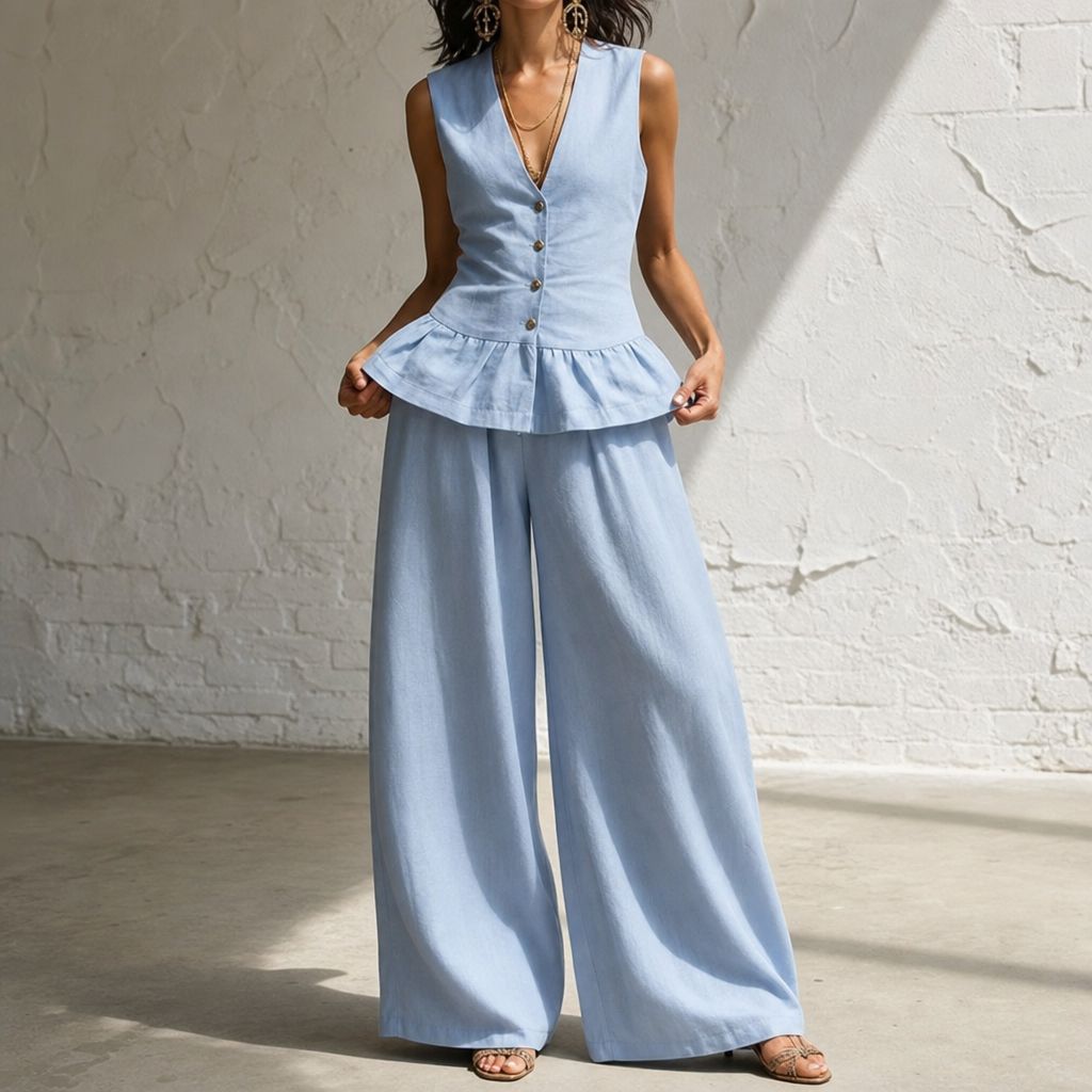 Yasmin peplum waistcoat and palazzo trouser set