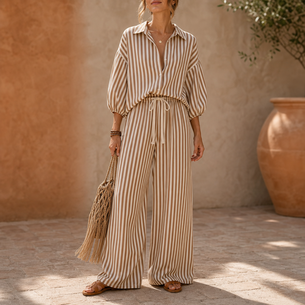 Ebba striped two piece set with lantern sleeves