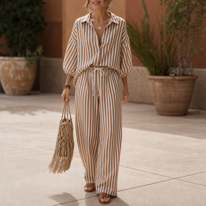 Ebba striped two piece set with lantern sleeves – image 2