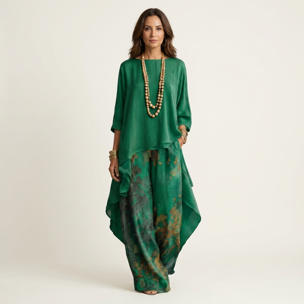 Mirabelle asymmetric silky two piece set