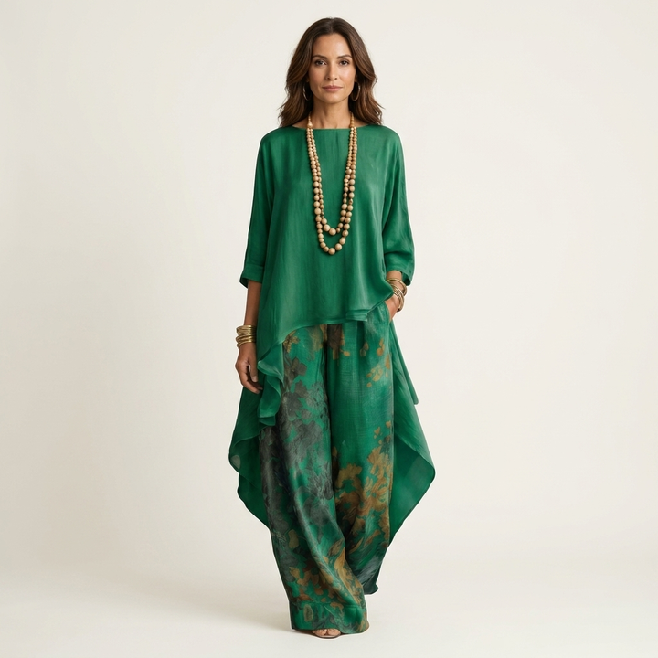 Mirabelle asymmetric silky two piece set