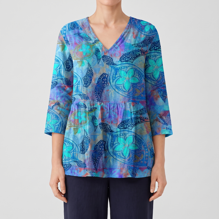 Ivy Long Blouse with V-Neck