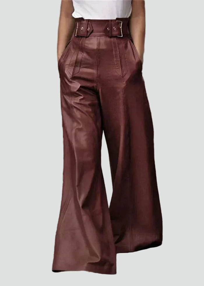 Rosamund leather look wide leg trousers in red