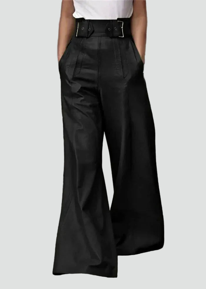 Rosamund leather look wide leg trousers in black