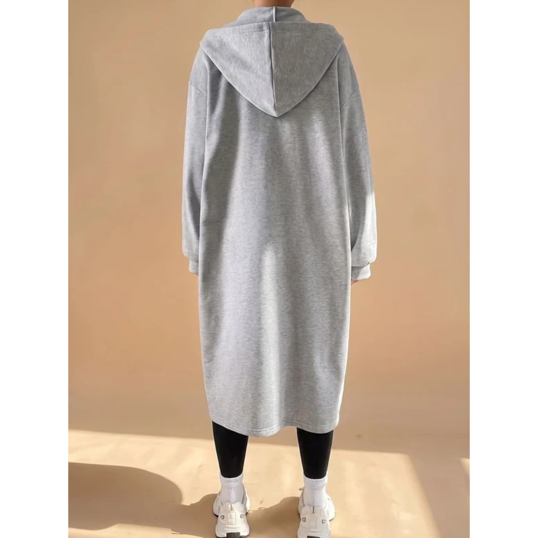 Ilayda light grey longline hooded coat, detail