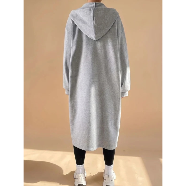 Ilayda light grey longline hooded coat, detail