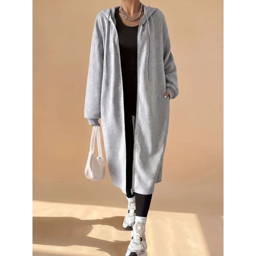 Ilayda light grey longline hooded coat with zip