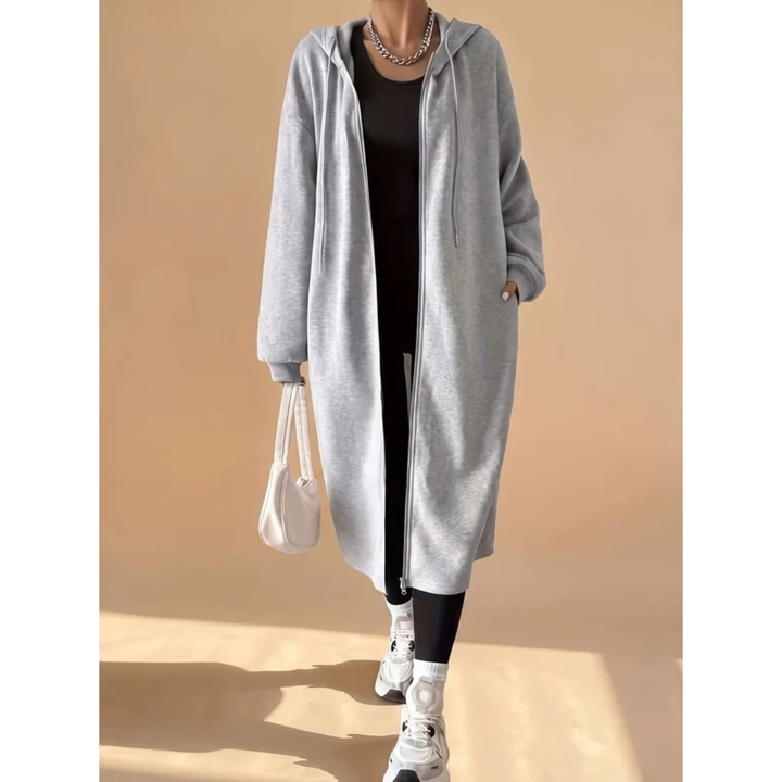 Ilayda light grey longline hooded coat with zip