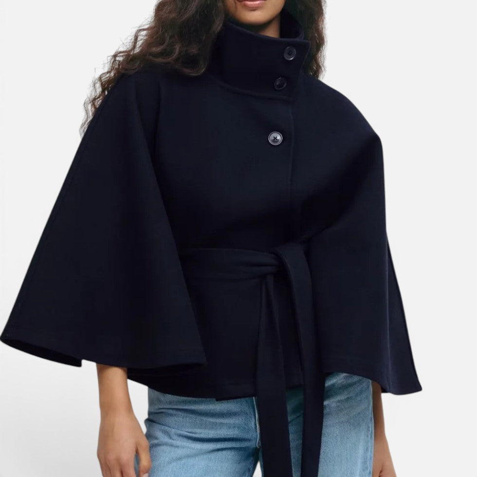 Randi wool blend cape coat with high collar – image 11