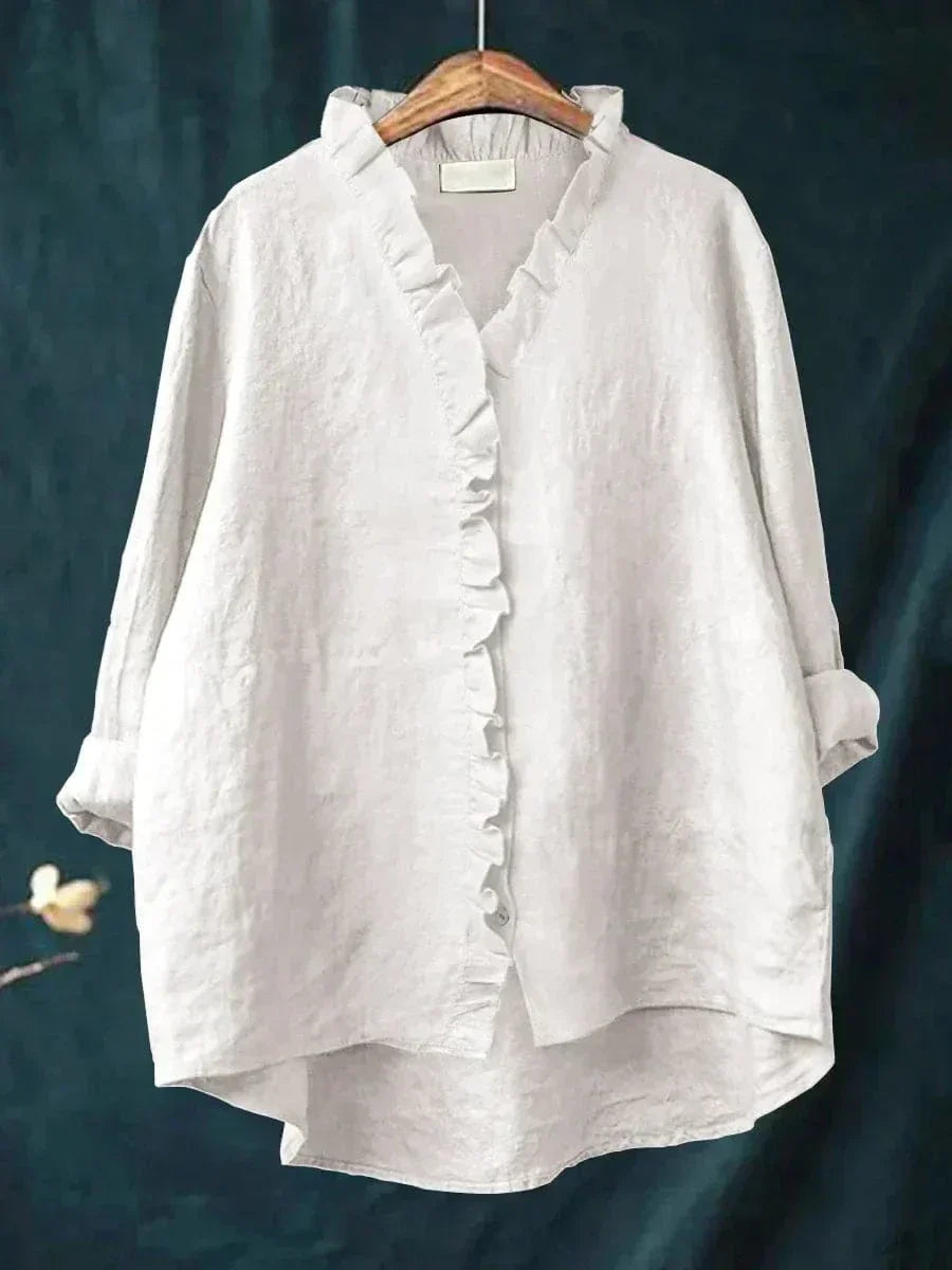Benedetta ruffle neck high low blouse