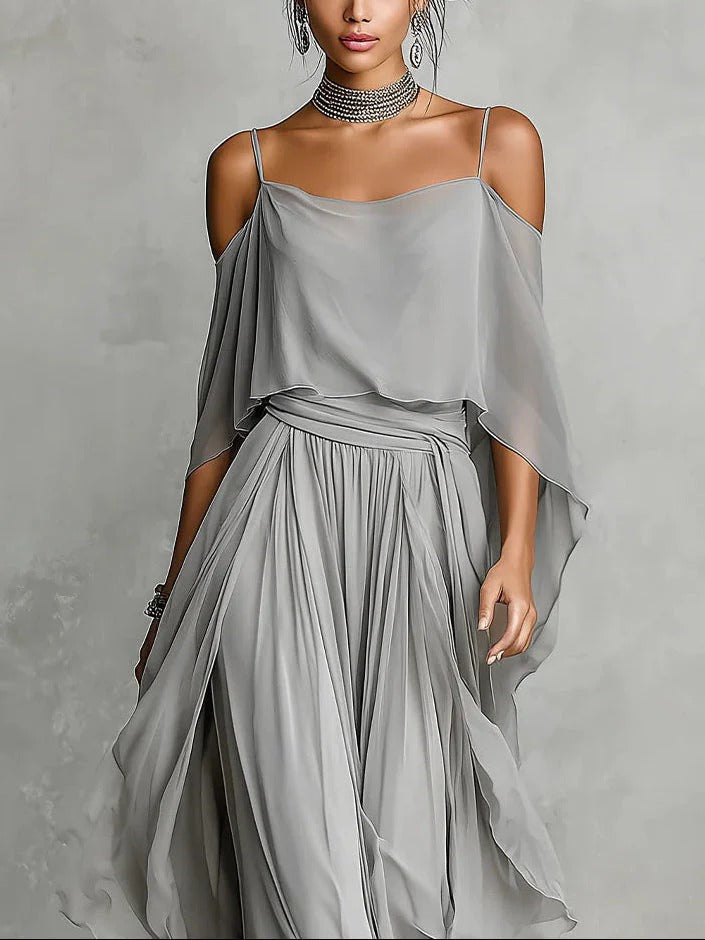 Roselyn chiffon off shoulder wide leg set – image 5