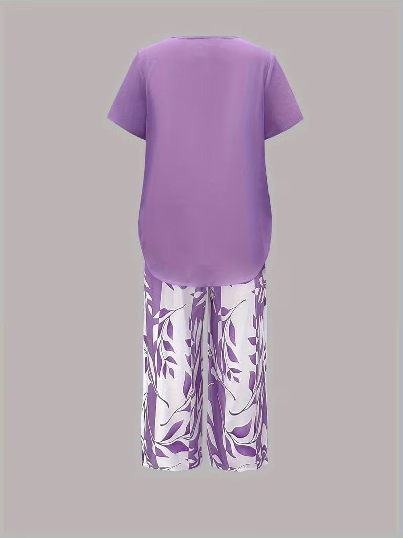 Eldrid two piece leaf print top and trouser set – image 8