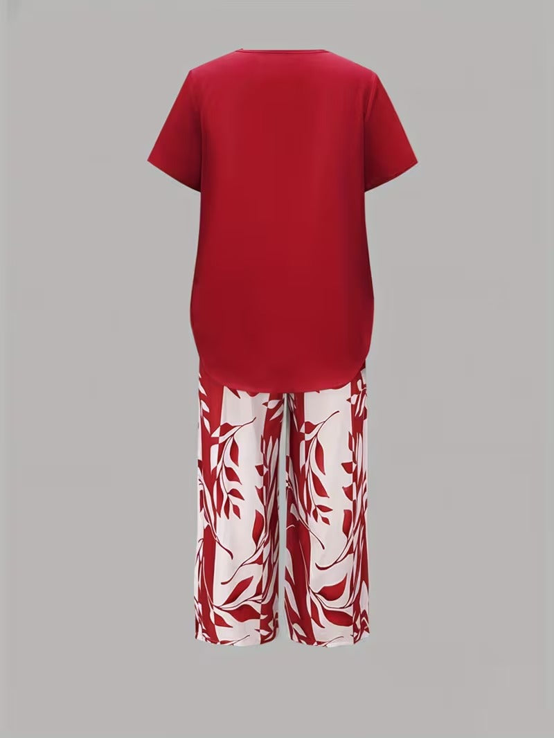Eldrid two piece leaf print top and trouser set – image 7