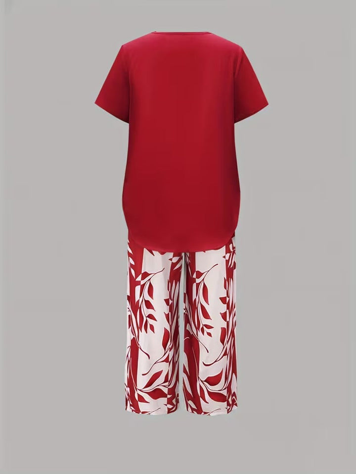 Eldrid two piece leaf print top and trouser set – image 7