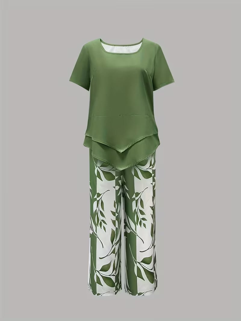 Eldrid two piece leaf print top and trouser set – image 12