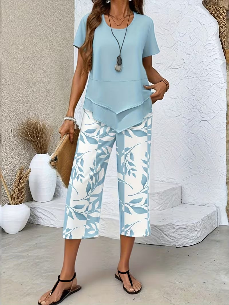 Eldrid two piece leaf print top and trouser set – image 3
