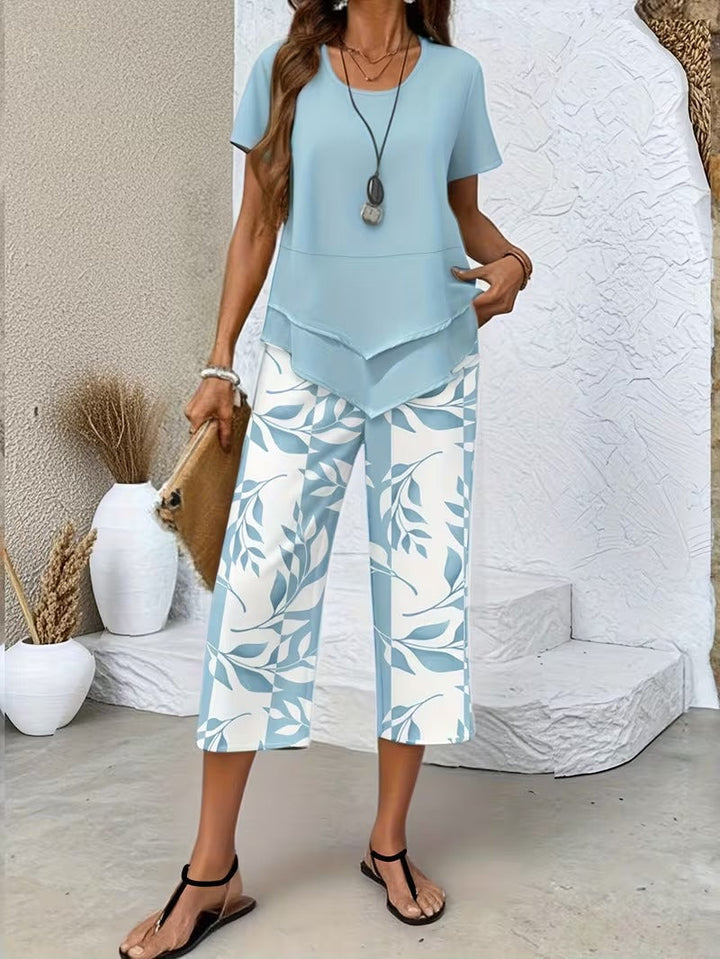 Eldrid two piece leaf print top and trouser set – image 3