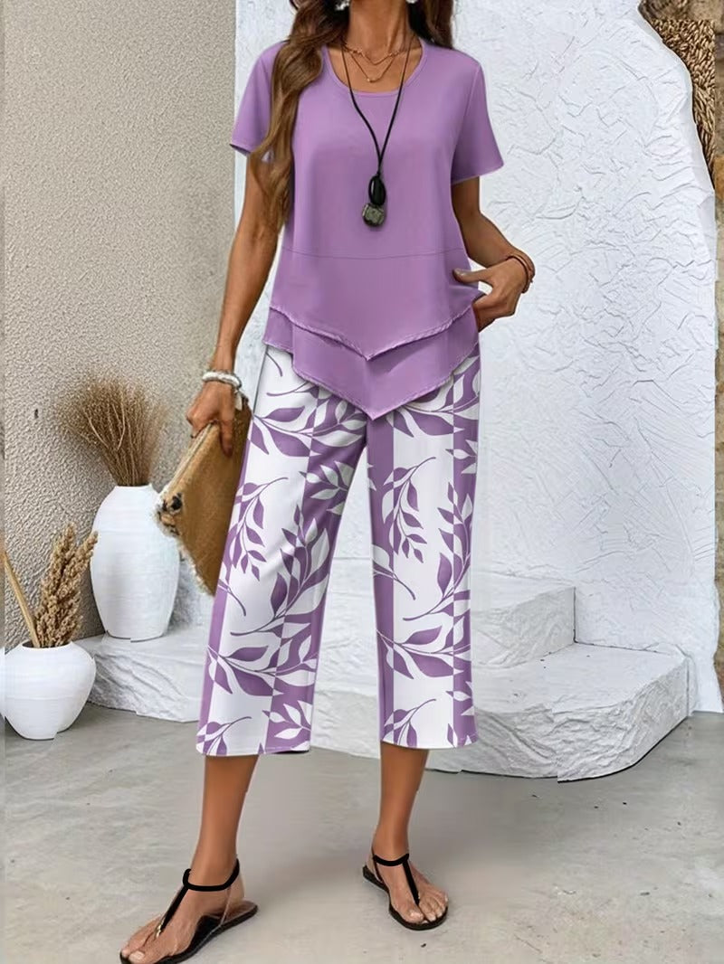 Eldrid two piece leaf print top and trouser set – image 5