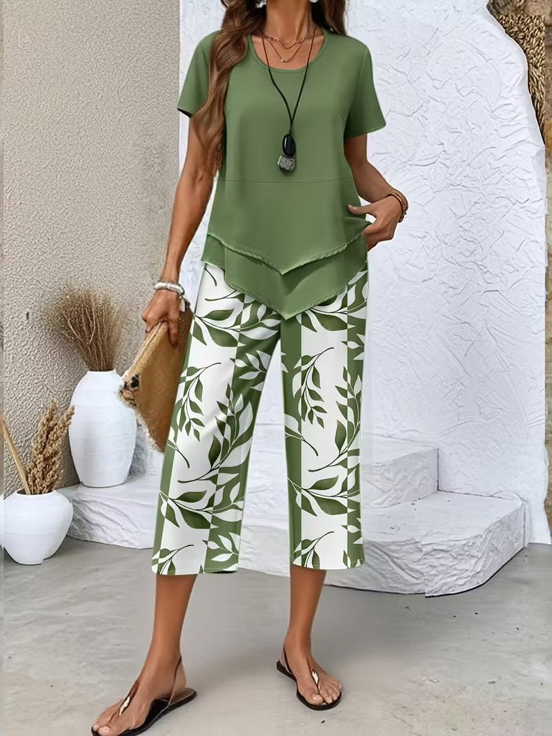 Eldrid two piece leaf print top and trouser set – image 2